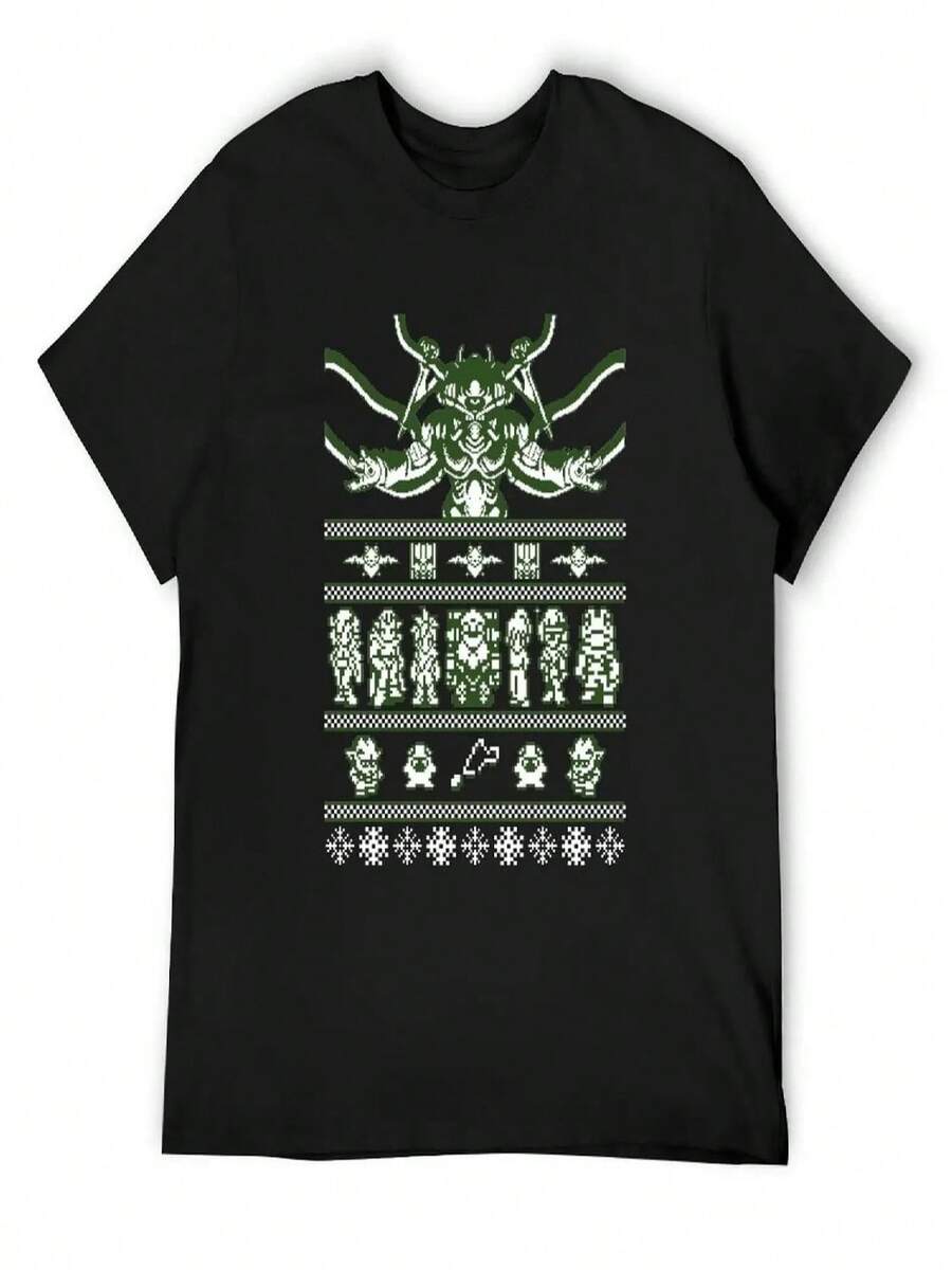 Chrono Christmas Sweater T-Shirt Vintage T Shirts Graphic T Shirt Vintage Shirts Graphic Tee Anime Shirts - 黑色 - 查看 1