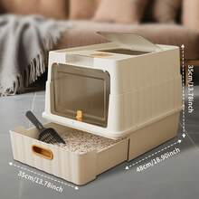 Foldable Cat Litter Box With Lid - Jumbo Enclosed Potty - Top Entry Anti-Splashing Toilet - Includes Scoop & 2-In-1 Cleaning Brush - 52*35*35cm - View 2
