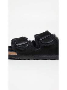 Birkenstock PU Leather Black Solid Shearling Lined Casual Women's Flat Sandals - 黑色 - 查看 6