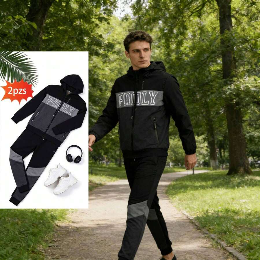 Men's Tracksuit: Hoodie And Tracksuit Bottoms - 黑色 - 查看 1
