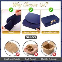 10件套带盖礼盒，蓝色，尺寸10.6 x 7.8 x 3.1英寸，配金色丝带，适用于伴娘邀请函、婚礼礼物、生日礼物、派对回礼、装饰、情人节礼物、新娘礼盒 - 藏蓝色 - 查看 8