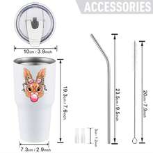 30oz Stainless Steel Tumbler Black White Options,  Cute Bunny With Pink Bow And Glasses Graphic Cups, Insulated Travel Coffee Mug With Lid And Straw , Double Wall Vacuum Reusable Travel Cups, Funny Birthday Party Gift For Women & Men - 白色 - 查看 3