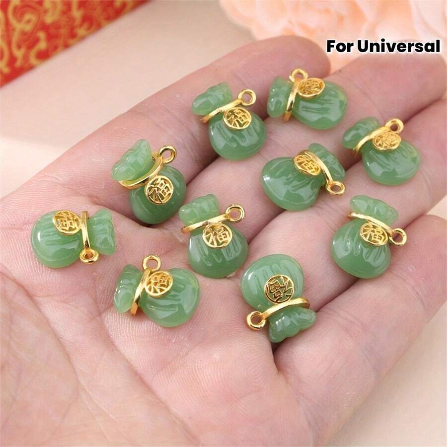 5/10个手工绿色葫芦吊坠 - 传统金色吊坠，适合DIY珠宝制作 - 彩色 - 查看 1