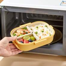 1000ML 3 Compartments Portable Plastic Lunch Box, Cute Patterned Fruit Salad Bento Box, Large Capacity Sealed Leak Proof Lunch Container, Detachable Divided Fruit Fresh-Keeping Box, Microwave Heatable, Suitable For Student And Adult Use In School, Office, Outdoor Camping, Picnic, Travel - Multicolor - View 5