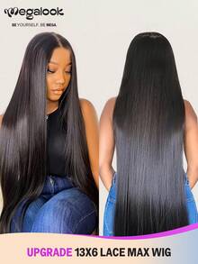 MEGALOOK 13x6 Lace Front Wig, Silky Straight Human Hair, Transparent Lace, 3-Parting, 36 Inch Natural Black, Drawstring Design, 36 Inch Natural Look, Suitable For Daily Wear, Office, Halloween - SNatural - View 3