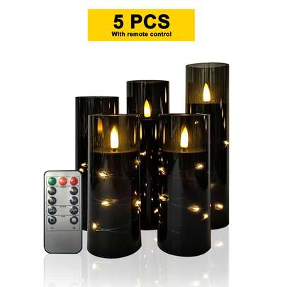 2/3/4/5 Pcs Fairy Lights With Remote Control, Timed/Remote Function, Battery Powered, Embedded Flickering Lights, Flameless Candles, Suitable For Tabletop Centerpiece Decor, Home, Halloween, Christmas, Valentine's Day, Birthday, Gift, Proposal, Wedding, Party, Various Holiday Atmosphere Lighting