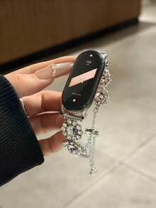 1 Piece Women's Summer Vacation Style, Sunflower Rhinestone Watchband, Compatible With Xiaomi Band 8 Pro/9 Pro, Mi Band 3/4/5/6/7, 8/8 NFC/9/9 NFC/10/10 NFC, Watch4/Watch5 - Silver - View 1