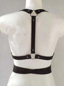 1件装女士朋克风束腰带，多功能个性化休闲吊带式皮革胸带 - 黑色 - 查看 2