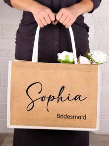 Personalized Bridesmaid Gift Bag, Customized Linen Bag, Personalized Bridesmaid Canvas Tote Bag, Customized Wedding Party Gift Bag, Mother's Day Ladies Gift, Bachelorette Party Gift Bag, Wedding Favor, Beach Tote Bag, Customized Gift - Multicolor - View 4