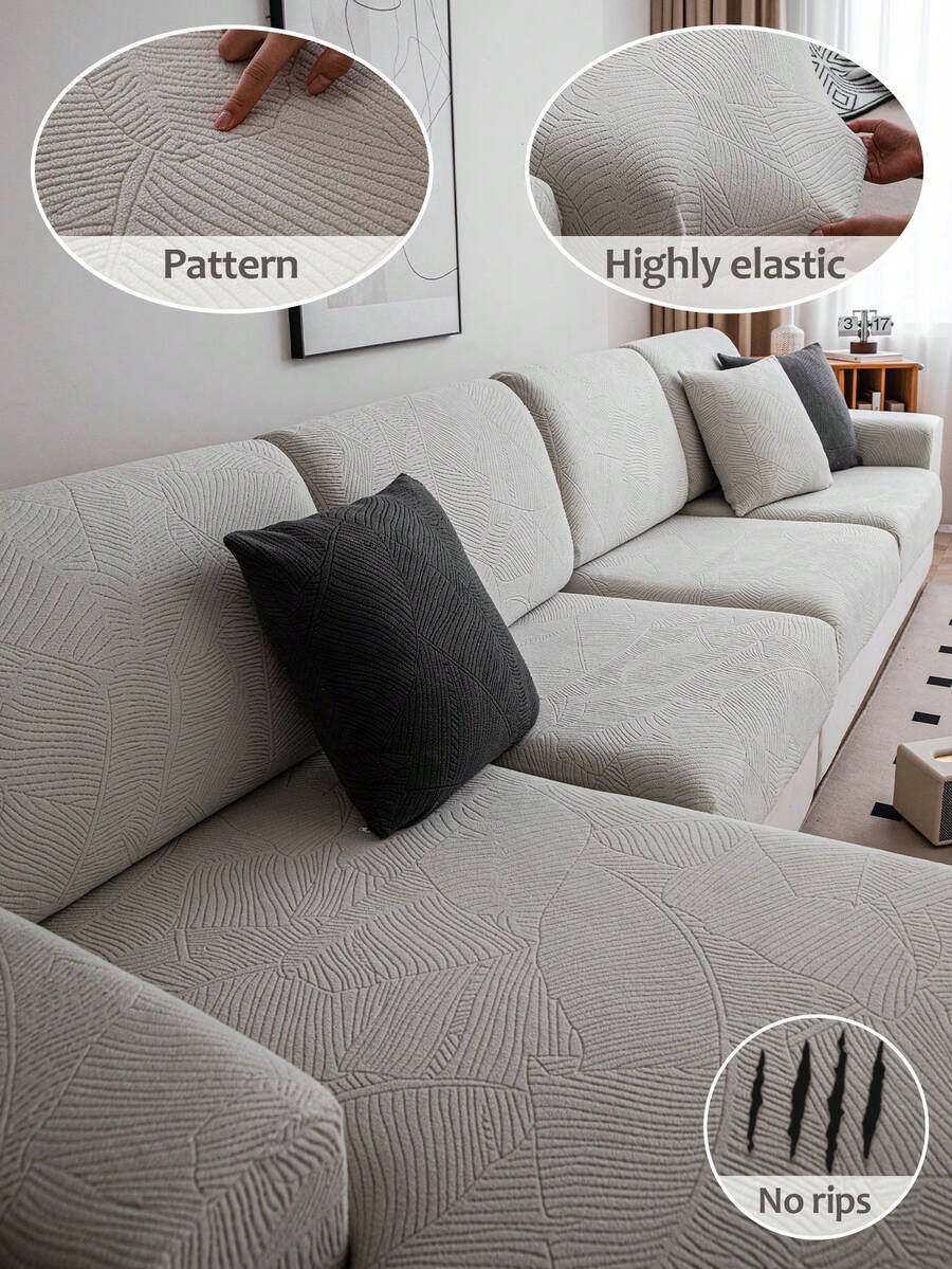 1pc Banana Binding Texture Velvet All-Season Jacquard Elastic Sofa Cover, Universal Slip-Resistant Anti-Cat Scratch Sofa Slipcover, Fits 1/2/3/4 Seater Sofa - Light Grey - View 1