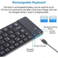 Teclado Plegable Bluetooth Español Ultra Delgado Portátil, Mini Teclado Inalámbrico 66 Teclas de Bolsillo Recargable, Tri-Modo para PC, Tablet, Windows, iOS y Android - Ver 2