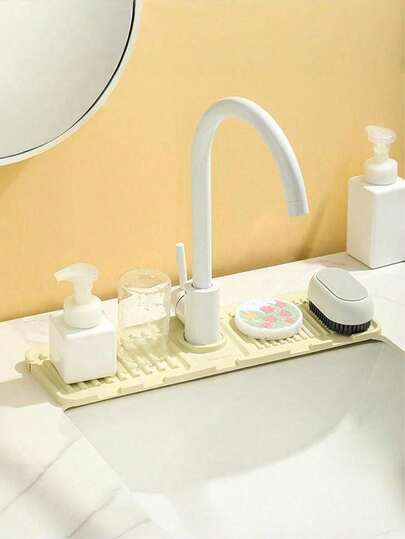 Protector contra salpicaduras de silicona para fregadero, con diseño inclinado para desviar el agua, base antideslizante grande para proteger el grifo, bandeja de goteo fácil de limpiar, apto para fregadero de cocina, tocador de baño, lavandería, caravana y talla grande, accesorio esencial y decorativo práctico para el hogar y el baño.