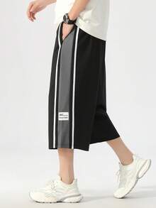 Celana Panjang 3/4 Model Lurus Ukuran Besar, Potongan Lurus dengan Bordir, Cocok untuk Musim Panas - Hitam - View 2