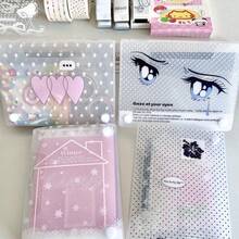 1pc A6 Size Linen Snowflake Frosted Desktop Mini Card Sticker Storage Box, Transparent Dust-Proof Card Organizer School Supplies - Rectangle - View 6
