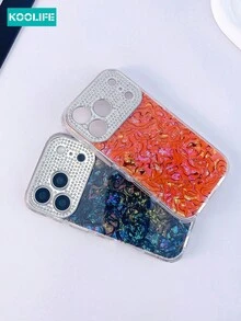 Koolife 1pc Faux Marble Texture Phone Case, Large View Window, Diamond Inlaid Lens, Full Cover TPU, Fashion Design, Anti-Slip Shockproof Case, Compatible With IPhone 17/17 Pro/17 Pro Max - Orange - View 8