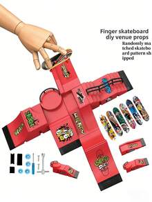6-In-1 Finger Skateboard Set, Including Half Pipe, Finger Skateboard, Finger Skateboard Training Props, Interactive Free-Style Skateboard Game, Random Color Skateboard Pattern And Wheel Accessories - Multicolor - View 11