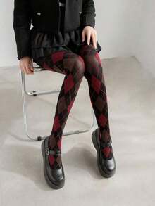 Plaid, Striped, Green & Pantyhose, Diamond Grid Nylon Tights With Cartoon Cat Pattern, High Elasticity Opaque Tights,Breathable Slimming Yoga Pants For Women, Cozy - 粉色 - 查看 3