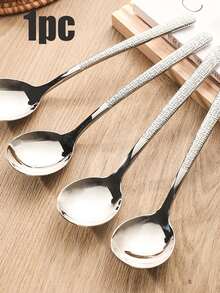 1/4/8 piezas Cucharas redondas elegantes de acero inoxidable martillado - Perfectas para sopa, arroz y postres - Vajilla de cocina y comedor duradera, cucharas para sopa - Plateado - Ver 14