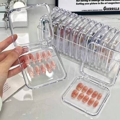 15pcs/45pcs Creative Nail Art Storage Box, Transparent Acrylic Dust-Proof Packaging Nail Art Display Case, Transparent Jewelry/Card Storage Box