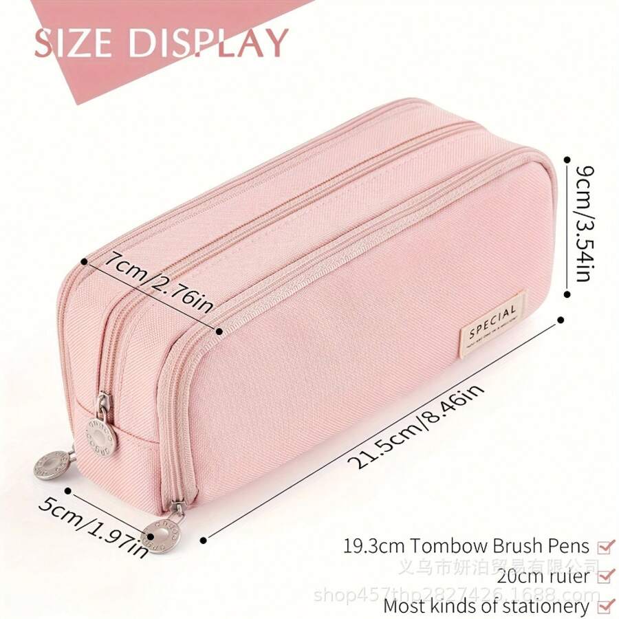 Highly Stylish -Worthy Student Pencil Case, Niche Large-Capacity Pencil Box, Simple Stationery Bag, Storage Pencil Bag, Ultra-Portable - 牛津布雙開筆袋[藏青] - 查看 1