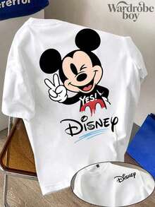 Disney Printed T-Shirt,Disney Mickey Mouse Front And Back Prints T-Shirt, Unisex,High-Quality Pure Cotton T-Shirt,Suitable For All Seasons, Comfortable And Breathable| Exquisite Design | The Best Choice For Giving Gifts - 白色 - 查看 2