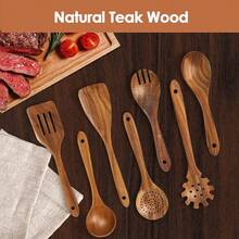 7pcs/1set Natural Bamboo Kitchen Utensil Set - Brown - View 3