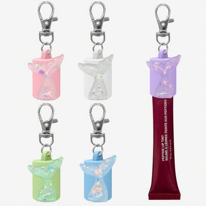 1个唇彩钥匙扣，带便携式硅胶盖的润唇膏钥匙扣，适用于钱包、钥匙、背包和时尚配饰。