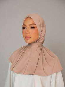 1件装女士中东阿拉伯迪拜土耳其穆斯林纯色经典简约休闲优雅低调莫代尔丝绸柔软透气舒适长帽檐二合一围巾头巾针织头巾，适合日常生活、节日、聚会、礼拜等场合。 - Botton Instant Hijab - 查看 19