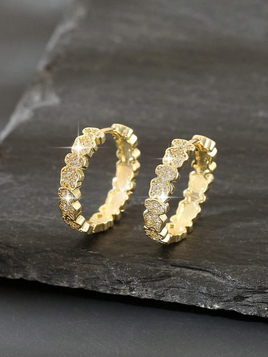 1 Pair Elegant Copper Geometric Round Hoop Earrings, Luxurious Sparkling Party & Date Night Gift For Women - Round - View 1