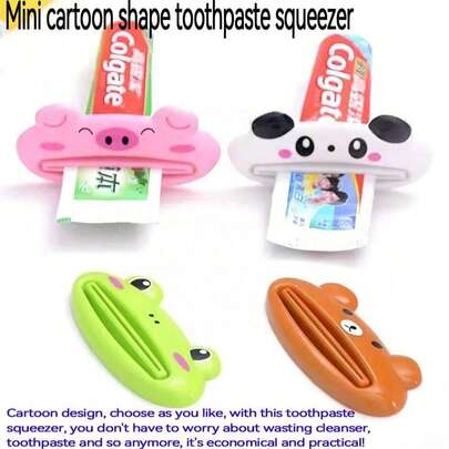 جهاز عصر معجون الأسنان الكرتوني الجميل 2 قطعة - متعدد الاستخدامات، متين وسهل الاستخدام، تصميم كوري مرح، أداة عصر توفر مساحة لتجربة تنظيف الأسنان المبتسمة (نمط وألوان عشوائية)