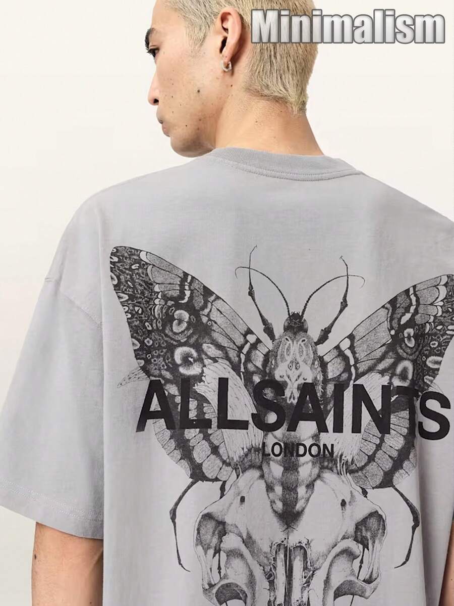 ALLSAINT London Japanese Streetwear Tee100% Cotton, Casual, Comfortable, Durable, Unique Graphic Print, Double-Sided Printed - 灰色 - 查看 1