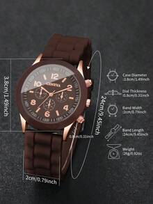 2pcs/Set Women's Silicone Watch With Classic Three-Eye Numeric Dial, Elegant Quartz Wrist Watch + Heart-Shaped Bracelet (Watch Box Not Included) - Brown - View 4