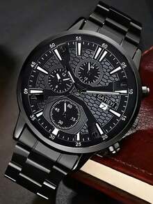 4pcs/Set Minimalist Business Men's Quartz Watch Set, Including Black Metal Band Black Dial Multifunctional Chronograph Quartz Watch, Silver Metal Band Black Dial Multifunctional Chronograph Quartz Watch, Black Leather Band Minimalist Quartz Watch, Brown Leather Band Multifunctional Chronograph Quartz Watch - Multicolor - View 5