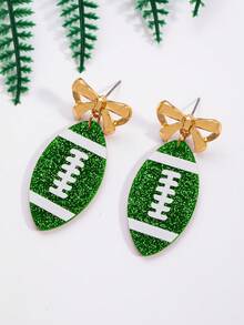 1 Pair Acrylic Football & Bow Dangle Earrings, Competition Earrings For Women - Multicolor - View 8