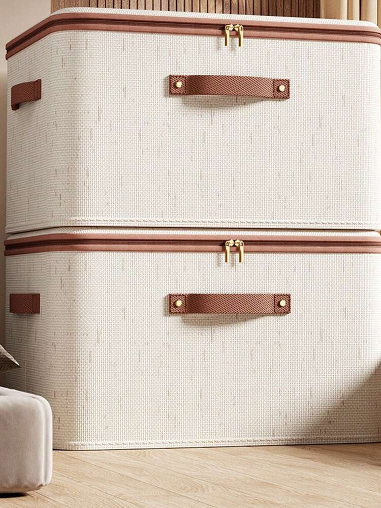 1pc Beige Linen Zipper Storage Box Cover - Foldable, Washable, Suitable For Wardrobe Storage Boxes, Clothes, Underwear, Socks, Lingerie, Suitable For Home And Study Supplies Storage Boxes. Wardrobe Storage Set, Storage And Organizer Products, Home And Daily Necessities - Multicolor - View 2