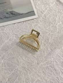 2pcs Women's Small Gold Rectangular Semi-Circle Metal Hair Claw Clips - Gold - View 5