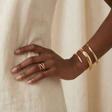 Set de 2 piezas de brazalete y anillo geométrico minimalista ajustable para mujer, adecuado para vacaciones y fiestas - Multicolor - Ver 1