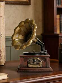 1pc Retro Gramophone Model Resin Decor, Home Decoration, Birthday/Graduation Gift, Suitable For Living Room, Dining Table, Desk, Bookshelf, Office, Also Suitable For Ramadan And Eid Al-Fitr Decoration - Retro - View 7