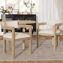 Deux chaises de salle à manger en bois massif, confortables et respirantes, idéales pour les salles à manger, les salons et les cafés. Style moderne, revêtement en lin, couleur naturelle. - Blanc - Voir 2