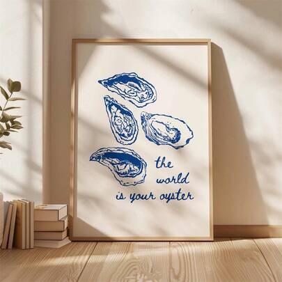 1 pieza "Explora el mundo" Decoración de pared estilo costero azul marino, Póster de cocina vintage, Arte de pared imprimible con tema de comida, Arte de chica de moda, Arte de cita inspiradora, Decoración del hogar, Colgante de pared