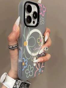 1pc Spring Flower Pattern Jelly 2-In-1 Magnetic Phone Case, Couples Phone Case Valentine's Day Phone Case, Suitable For IPhone 17 Pro Max/16 Pro Max/15 Pro Max/13/15/16/17 Pro/14/11, Fashionable Flower Pattern Jelly 2-In-1 Magnetic Phone Protective Case - Black - View 3