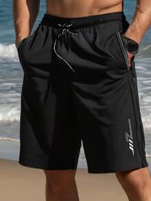 1pc Plus Size Men's Summer Boyfriend Style Running, Fitness, Cycling, Outdoor, Hiking, Exercise Shorts - Black - View 9