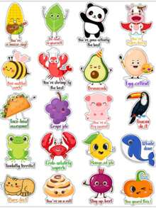 励志贴纸、正能量贴纸、卡通动物贴纸、可爱奖励贴纸，适用于教师、学校、教室、熊猫贴纸、剪贴簿用品、趣味贴纸、房间装饰 - 彩色 - 查看 9