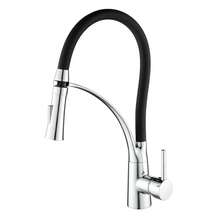 Pull-Out Kitchen Faucet With Flexible Silicone Nozzle, Single Handle, Pull-Down Brass Gooseneck, And Modern High-Curve Design. - Plating - View 6