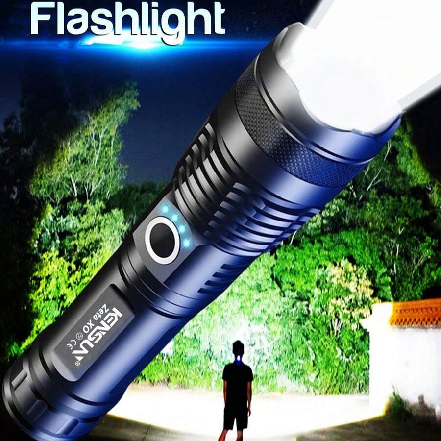 KENSUN High Lumen Metal LED Flashlight, USB Rechargeable, Adjustable Zoom Tactical Multi-Function Camping Light