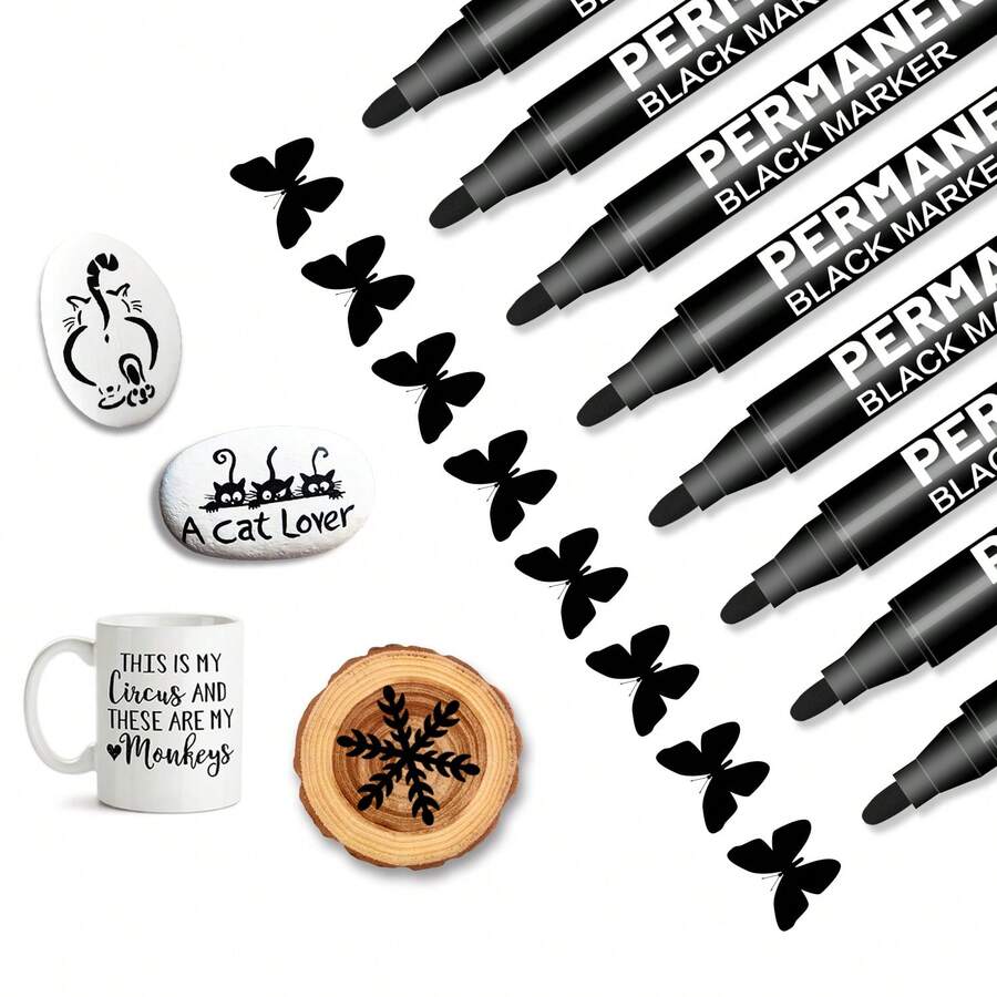 FLYSEA Black Marker Set, Quick-Drying And Fade-Resistant, Suitable For Wood, Stone, Canvas, Glass, Fabric, Eggs, Stone Painting And DIY Craft Materials, Back To School Special Edition - Sets - View 1