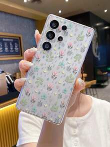 1pc Floral Print Pattern Android Phone Case, Precise Camera Cutout Suitable For Samsung Galaxy S25 Ultra/Galaxy S24 Ultra/S24/S23 Ultra/A56 5G/A55 5G/A52s 5G/A26 5G, Nothing, Pixel, Protective Cover - Clear - View 7
