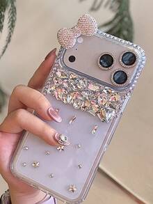 闪亮水晶猫咪蝴蝶结手机壳，适用于 16 Pro Max 15 14 13 12，防水、防震、防摔、防刮花 - 銀色 - 查看 2