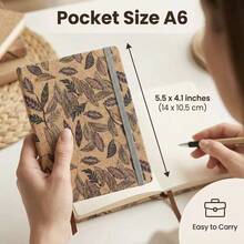A6 Cork Fabric Retro Notebook, 200 Pages/100 Lined Pages, Pocket Journal With Round Corners And Binding Strap - D - View 7