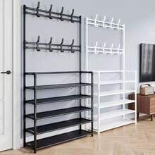 Multifunctional 5-Tier Shoe Rack With Coat Hooks, Entryway Storage Organizer - 查看 7
